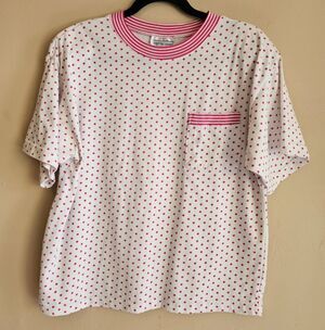 Vtg 90s  Womens lrg Polka Dot Short Sleeve Pocket T-Shirt Stepping Stones